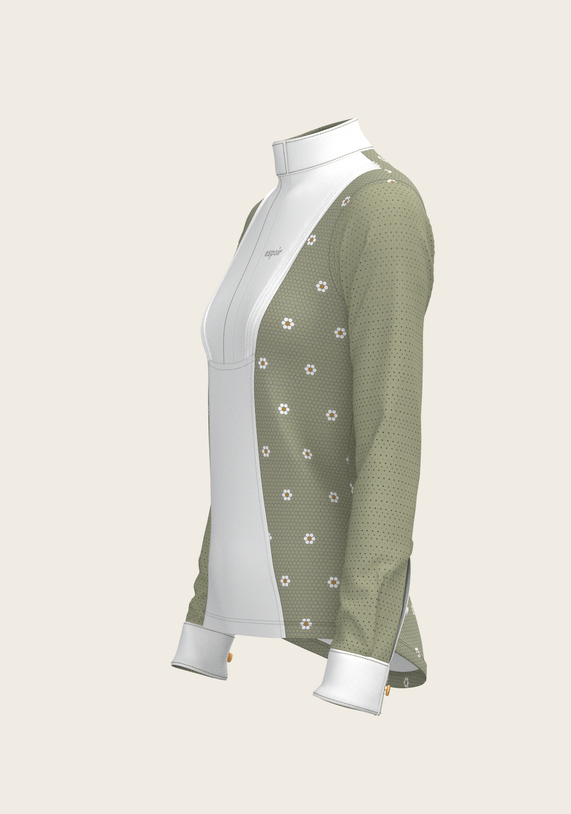 Mosaic Daises in Olive Short Pleated Long Sleeve Show Shirt