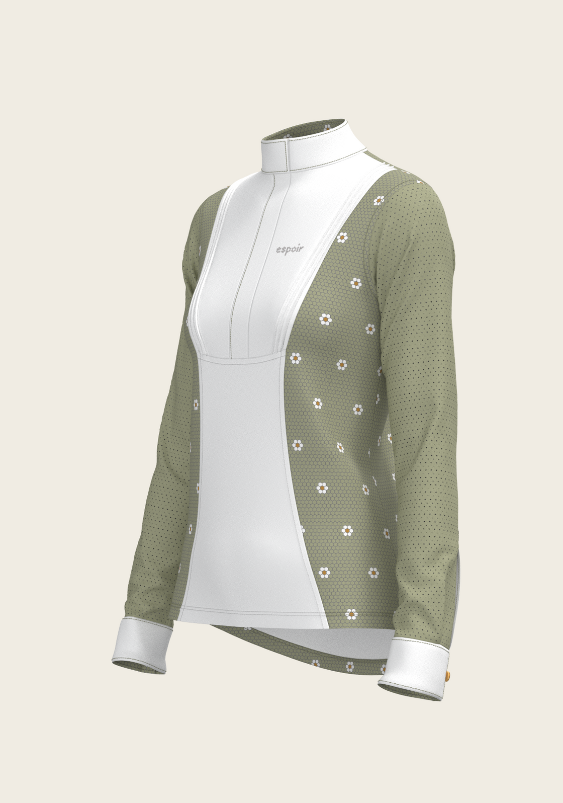 Mosaic Daises in Olive Short Pleated Long Sleeve Show Shirt