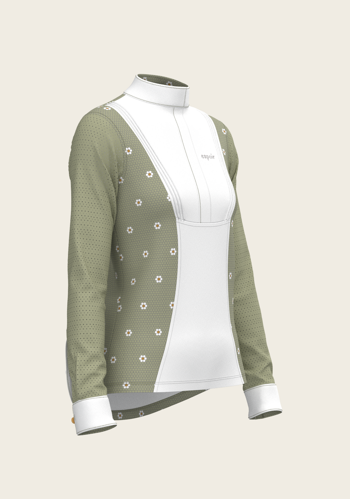 Mosaic Daises in Olive Short Pleated Long Sleeve Show Shirt