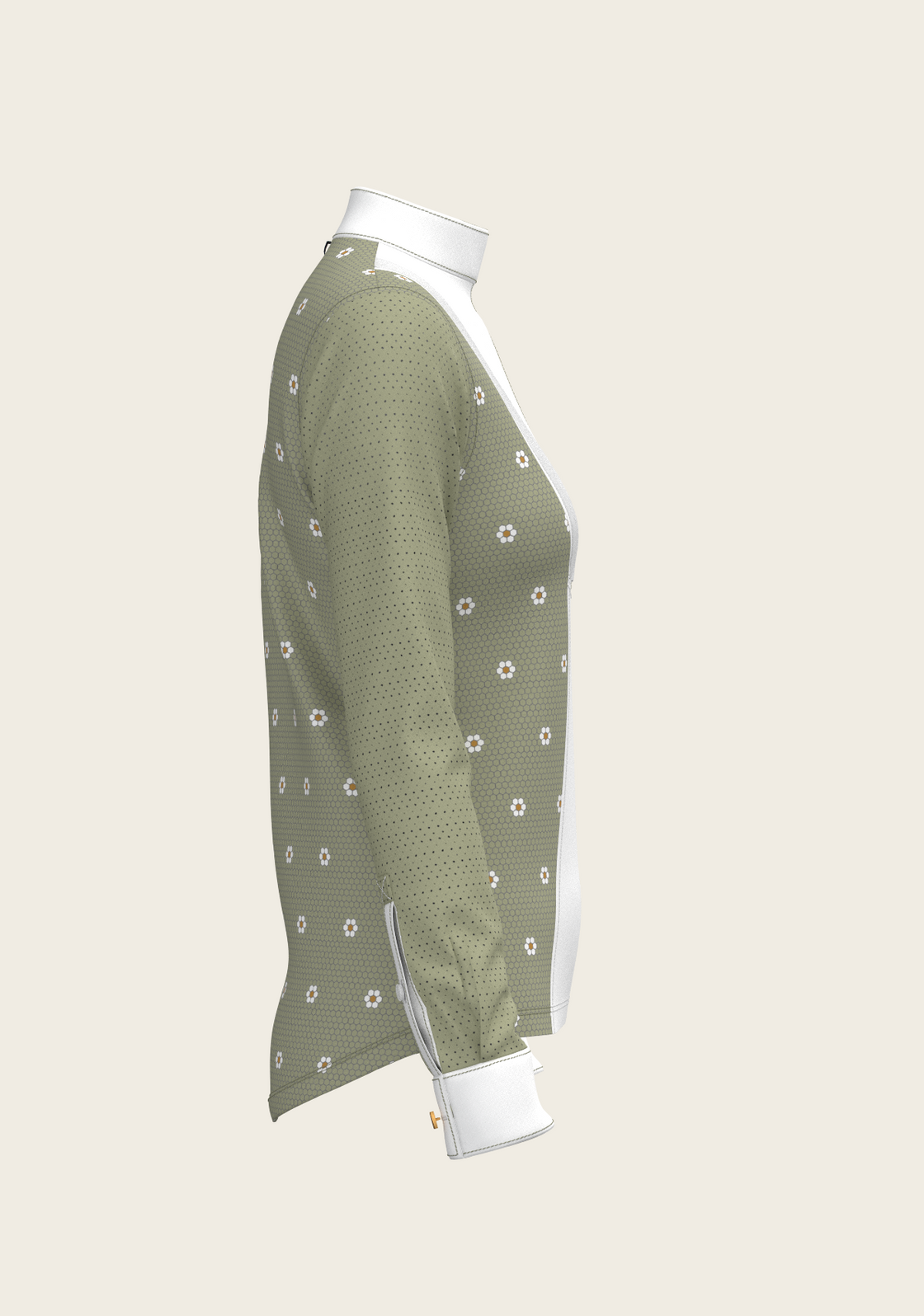 Mosaic Daises in Olive Short Pleated Long Sleeve Show Shirt