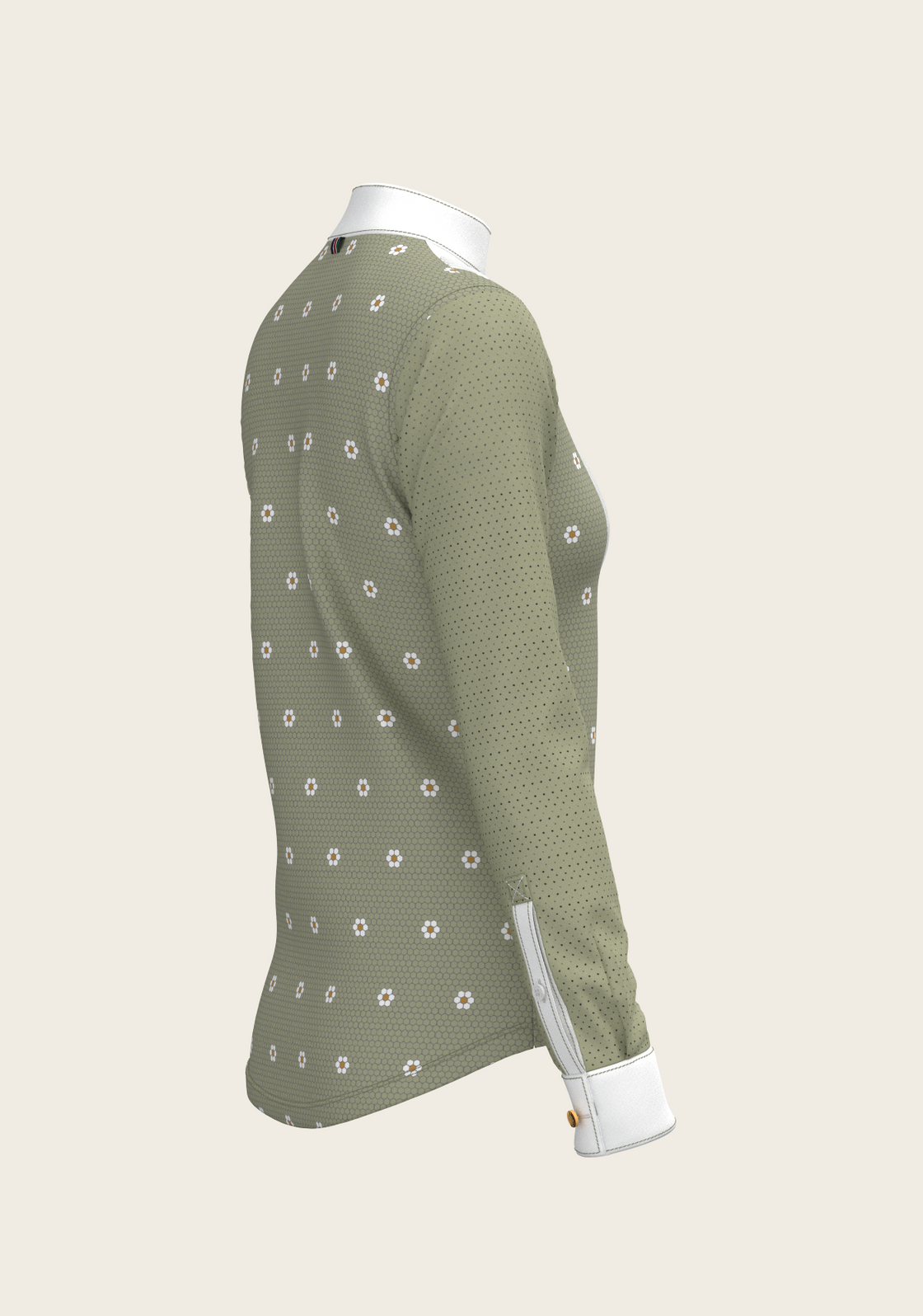 Mosaic Daises in Olive Short Pleated Long Sleeve Show Shirt