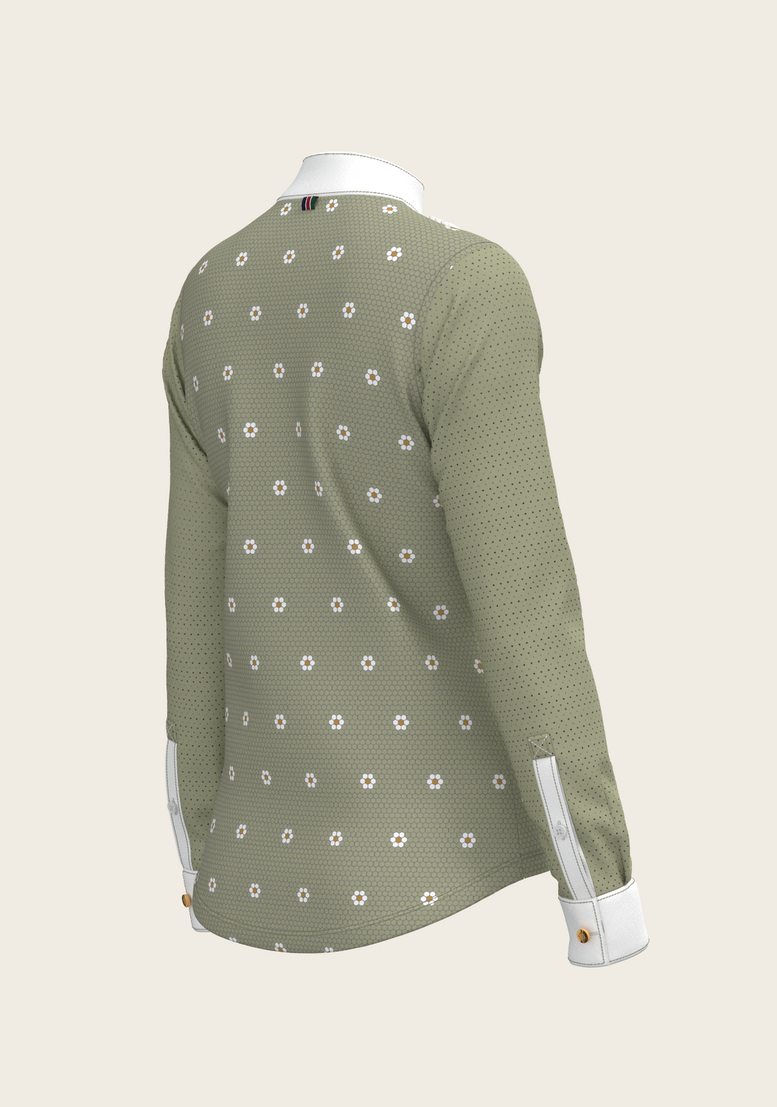 Mosaic Daises in Olive Short Pleated Long Sleeve Show Shirt