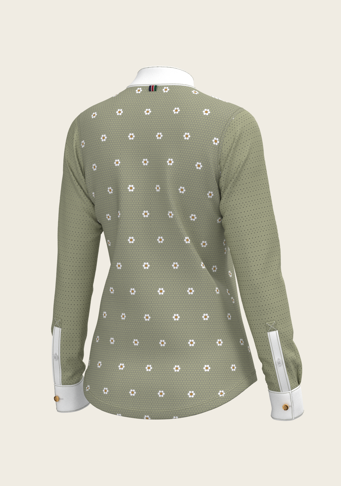 Mosaic Daises in Olive Short Pleated Long Sleeve Show Shirt