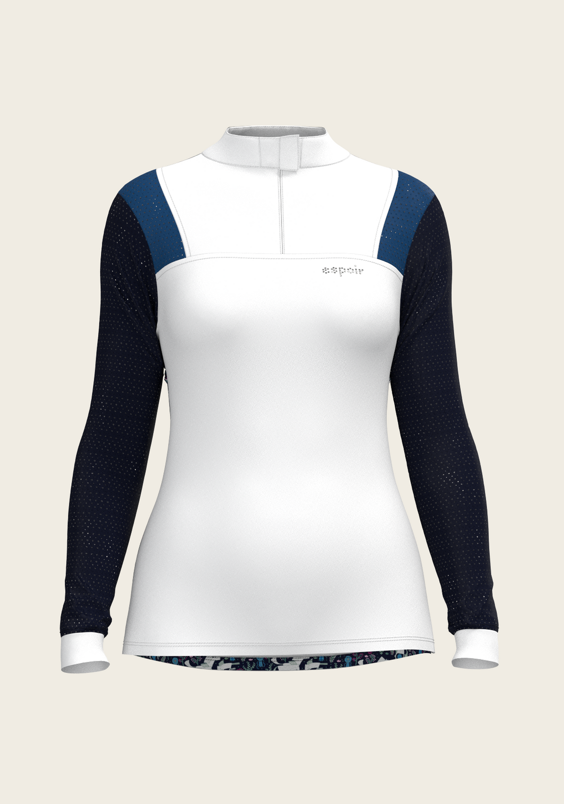 White with Navy & Royal Blue Long Sleeve Sport Show Shirt