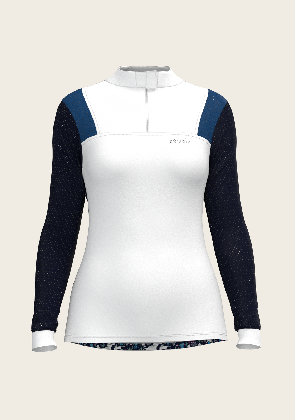 PRE ORDER • White with Navy & Royal Blue Long Sleeve Sport Show Shirt