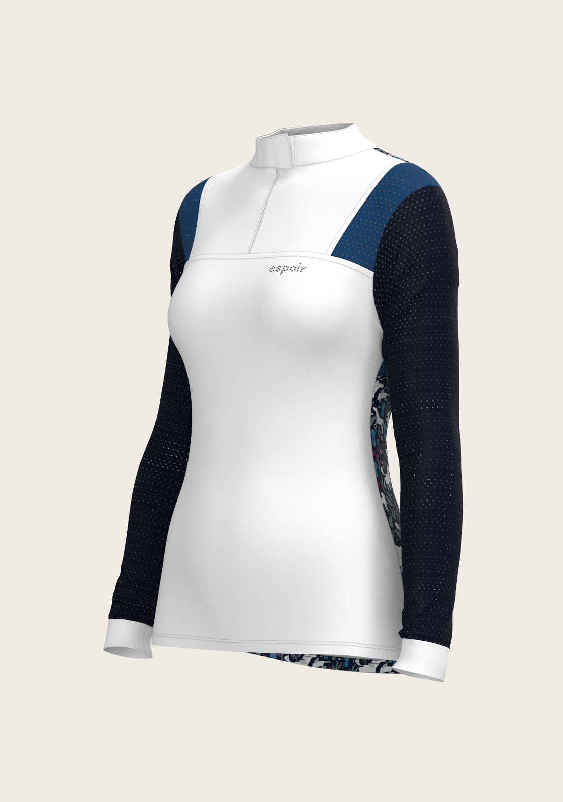 White with Navy & Royal Blue Long Sleeve Sport Show Shirt