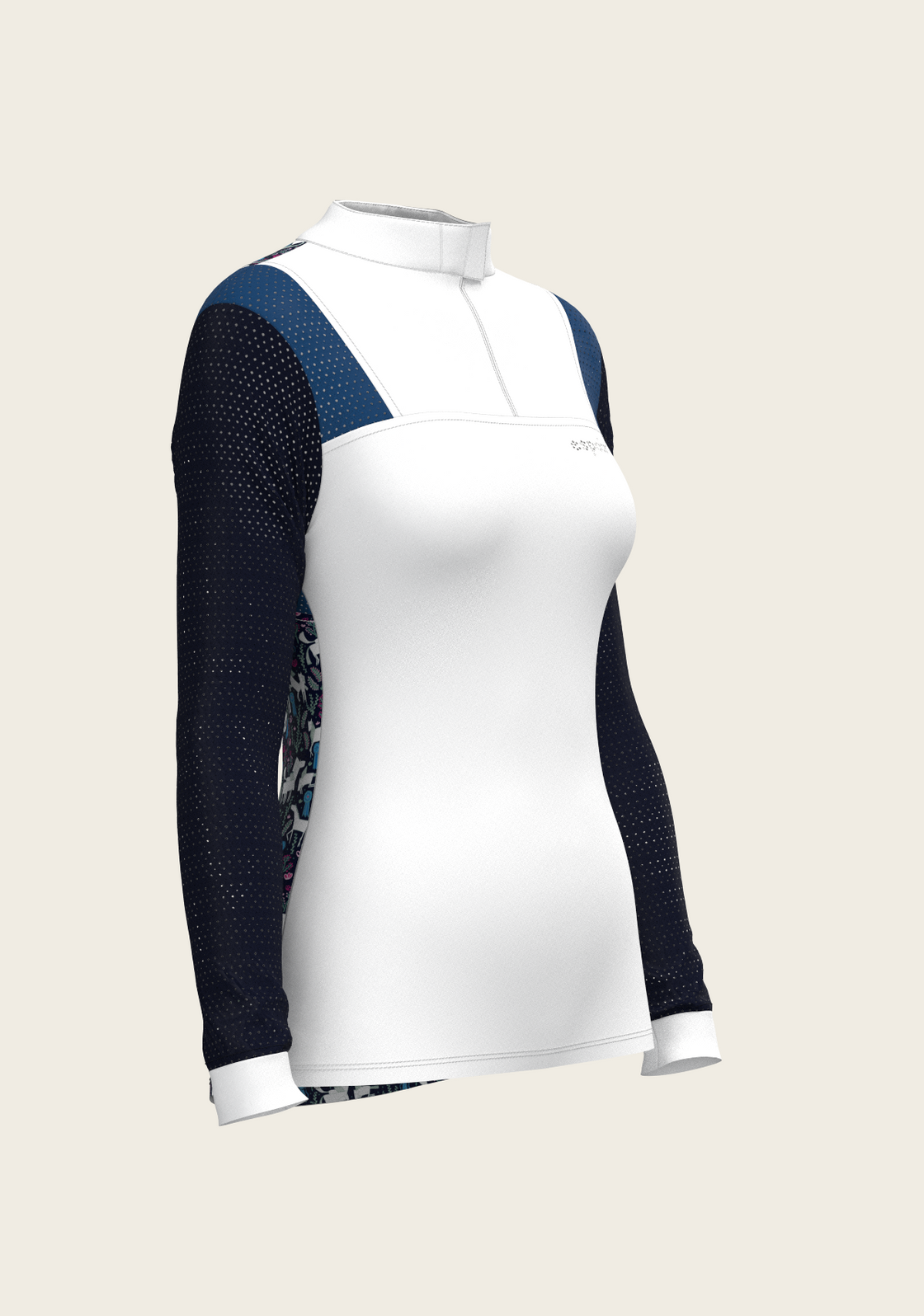 White with Navy & Royal Blue Long Sleeve Sport Show Shirt