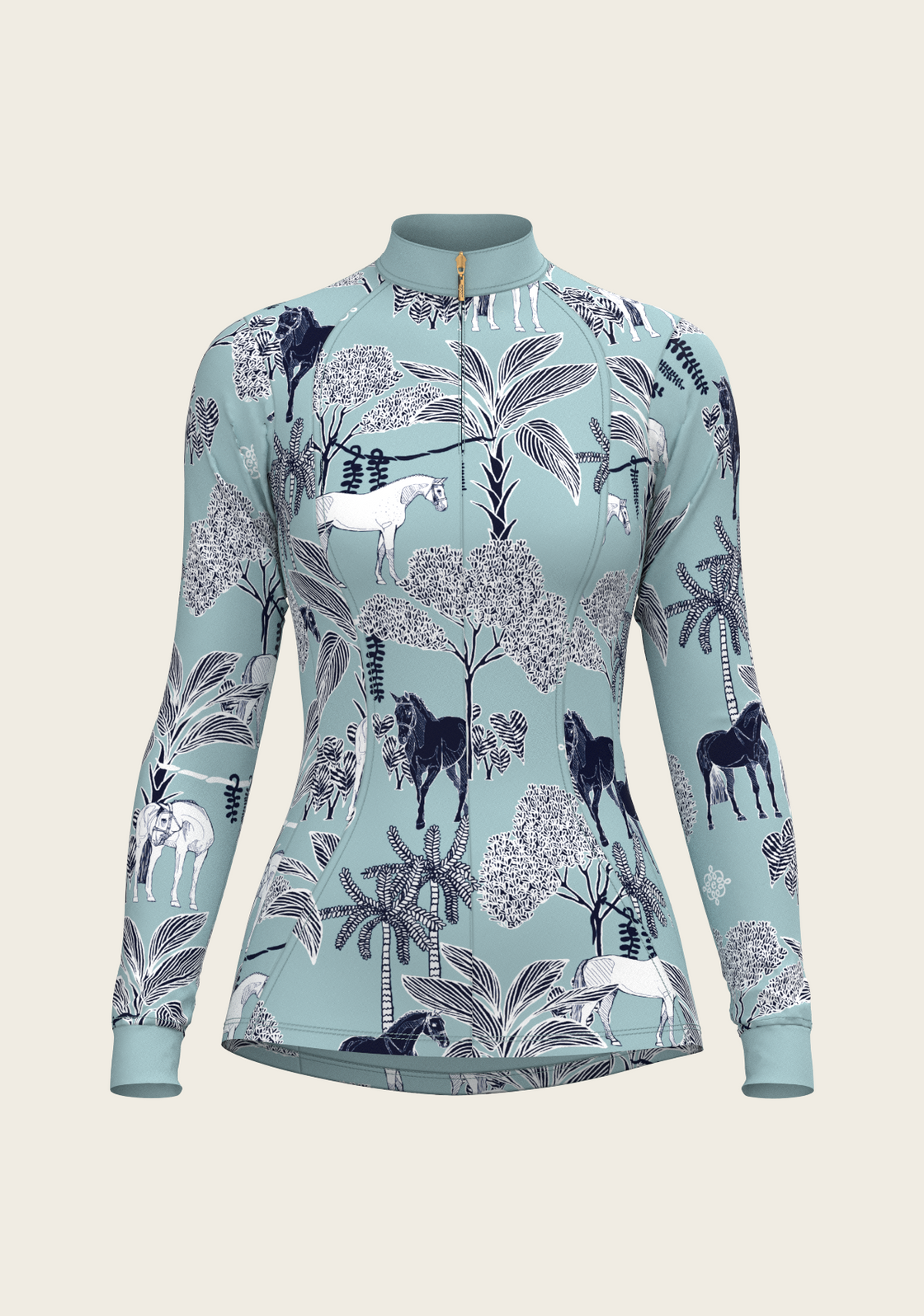 PRE ORDER • Island Horses on Sky Blue Quarter Zip Sun Shirt