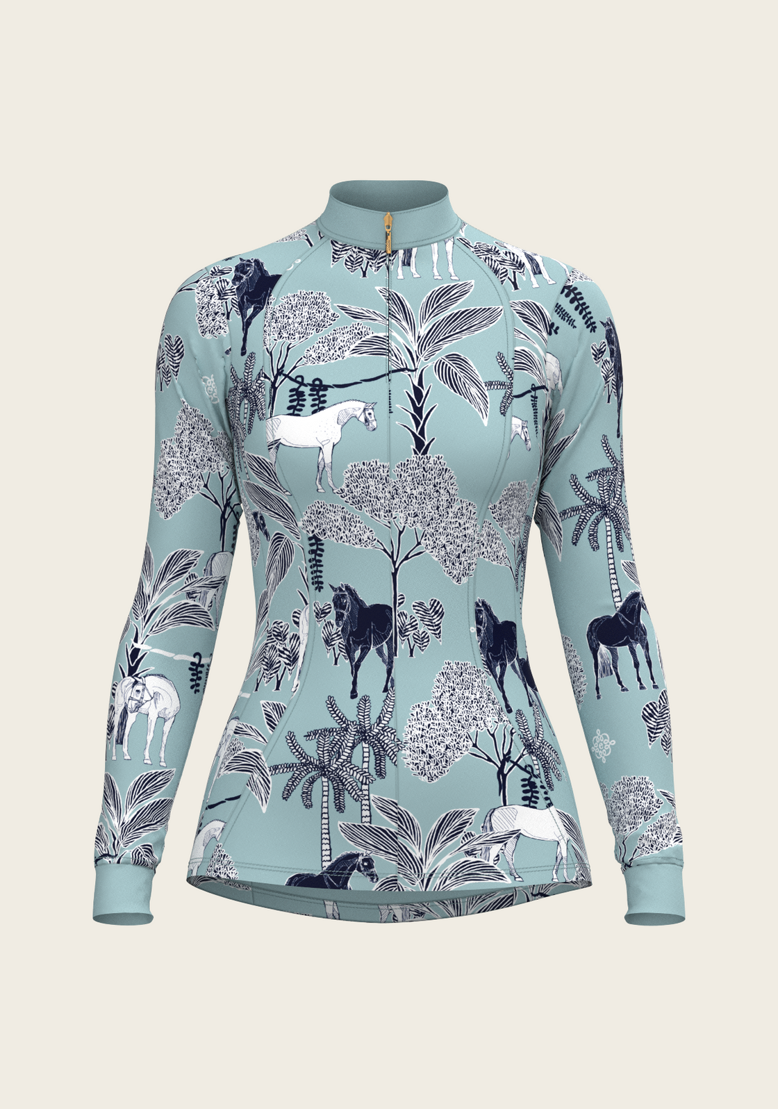  Island Horses on Sky Blue Quarter Zip Sun Shirt