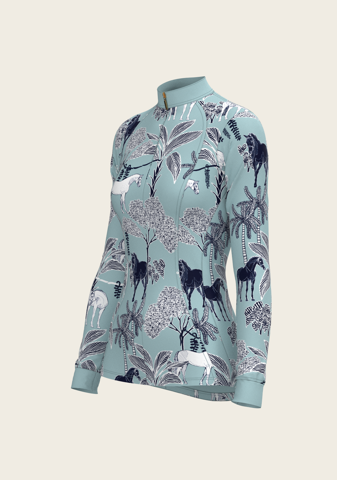 PRE ORDER • Island Horses on Sky Blue Quarter Zip Sun Shirt
