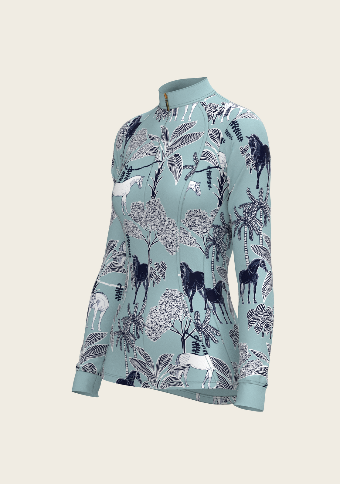  Island Horses on Sky Blue Quarter Zip Sun Shirt