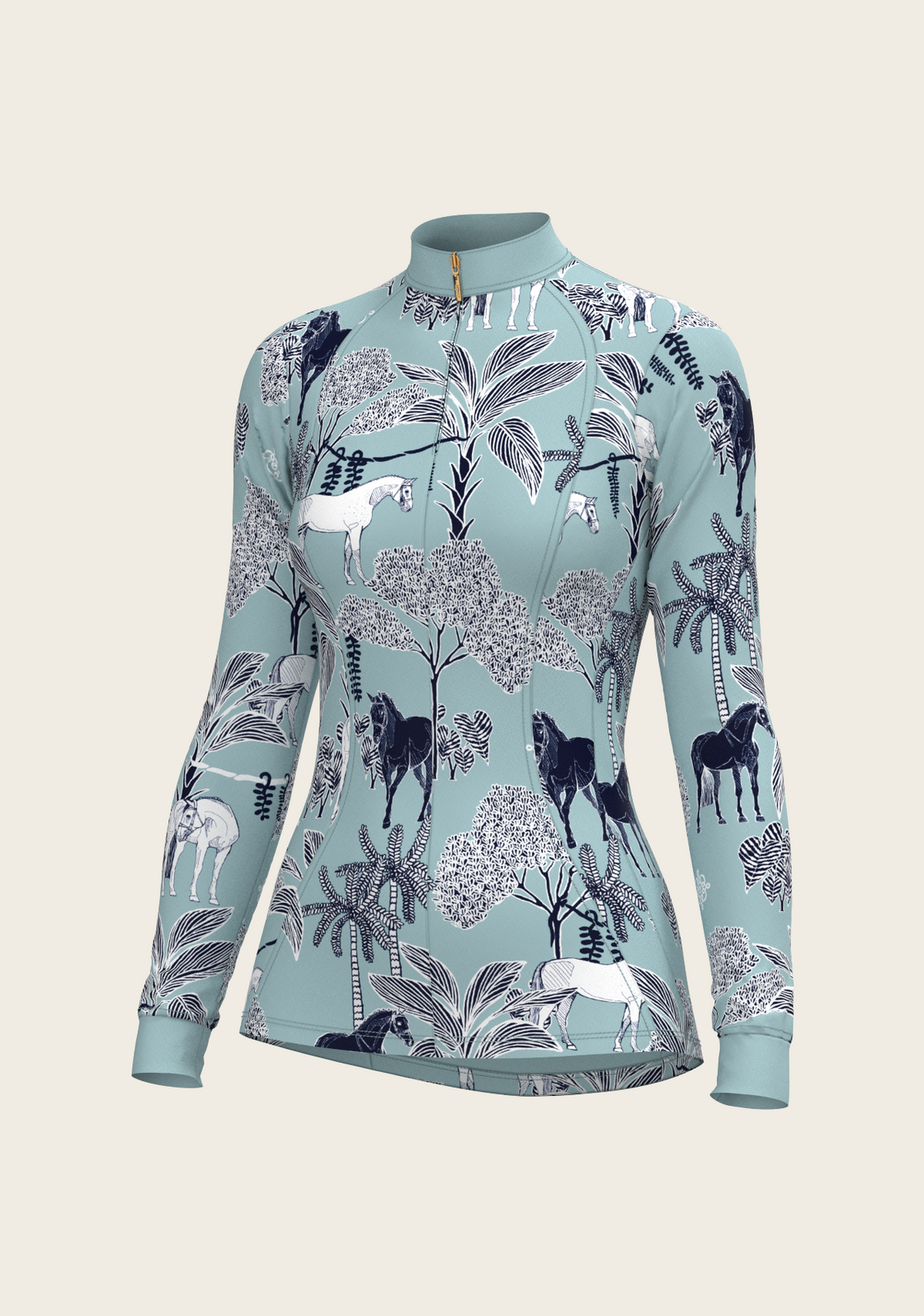 PRE ORDER • Island Horses on Sky Blue Quarter Zip Sun Shirt