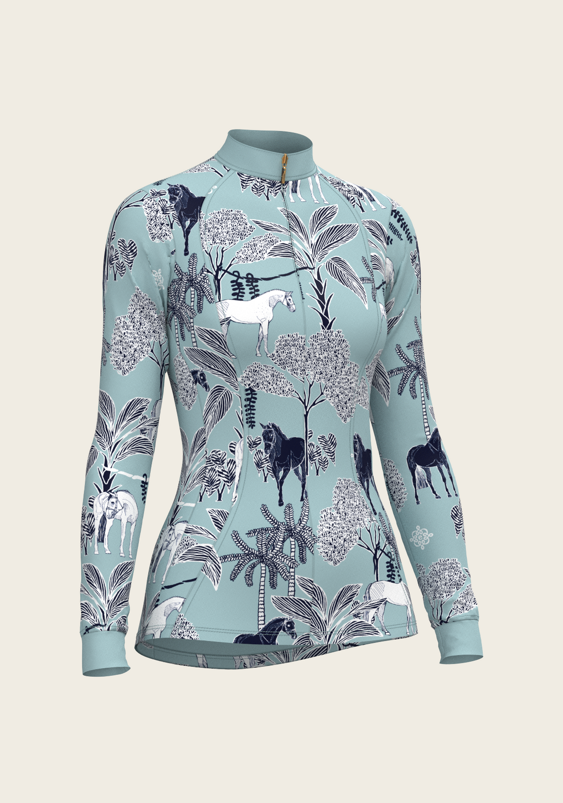  Island Horses on Sky Blue Quarter Zip Sun Shirt