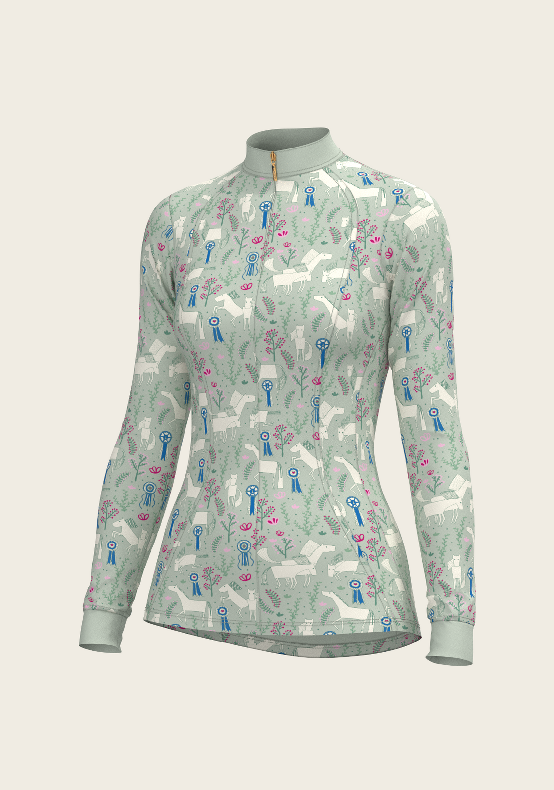  Rosettes on Lime Green Quarter Zip Sun Shirt