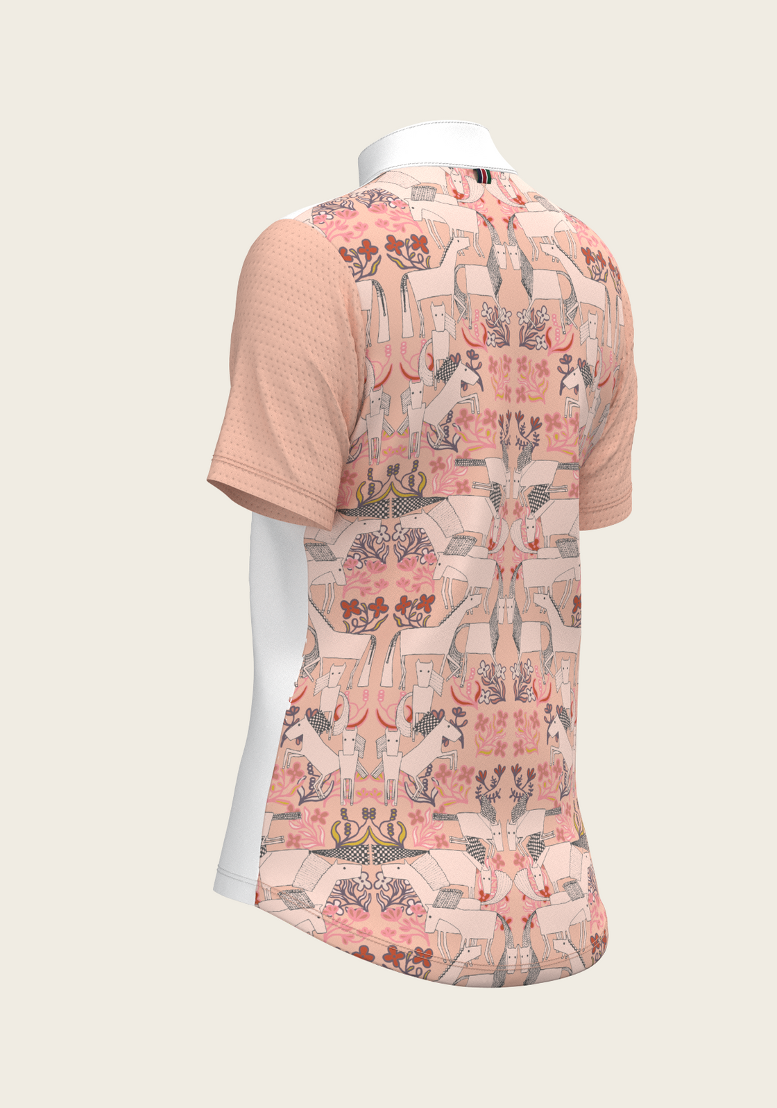  Maze on Peach Long Pleated Short Sleeve Show Shirt