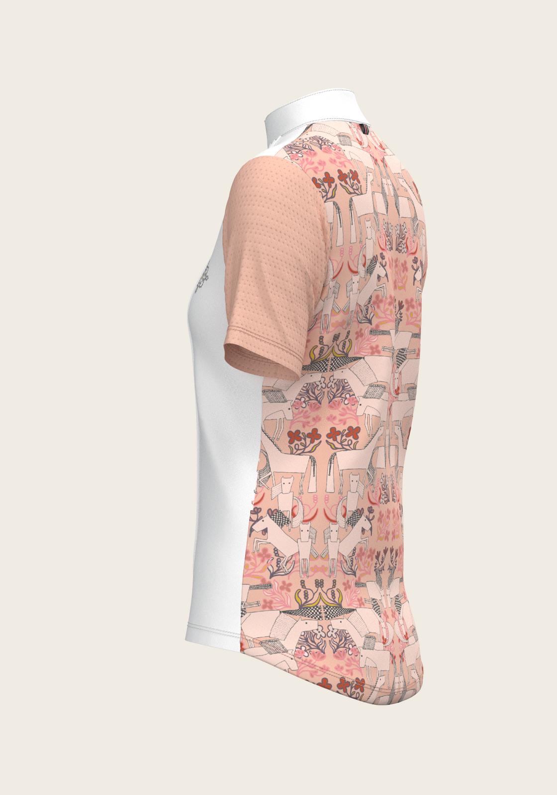  Maze on Peach Long Pleated Short Sleeve Show Shirt