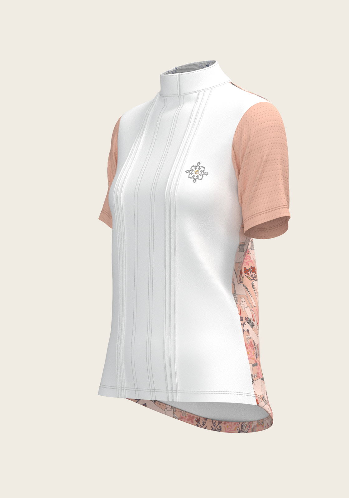  Maze on Peach Long Pleated Short Sleeve Show Shirt