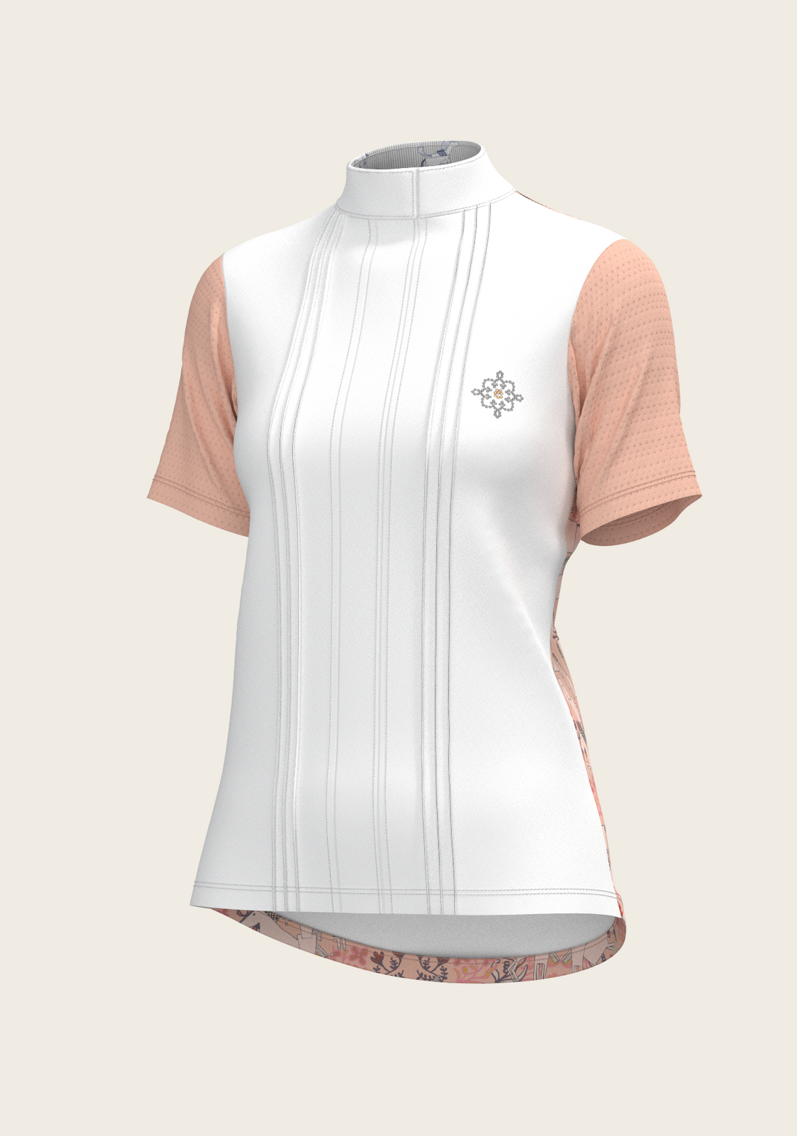  Maze on Peach Long Pleated Short Sleeve Show Shirt