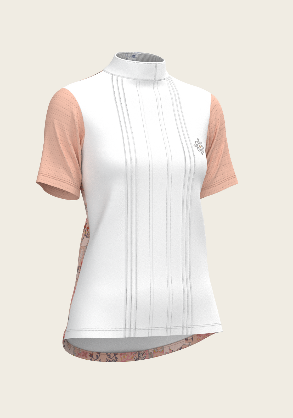  Maze on Peach Long Pleated Short Sleeve Show Shirt