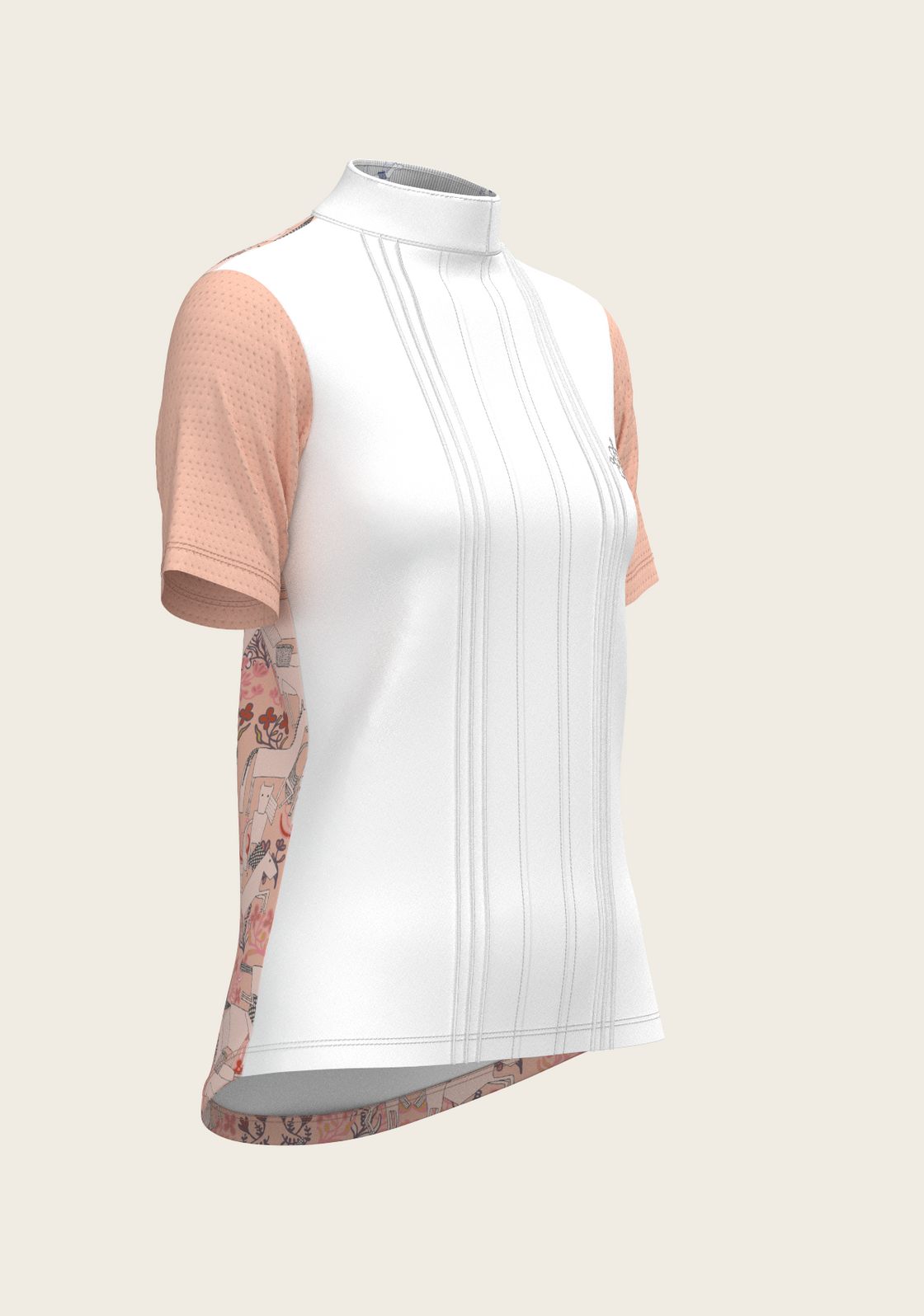  Maze on Peach Long Pleated Short Sleeve Show Shirt