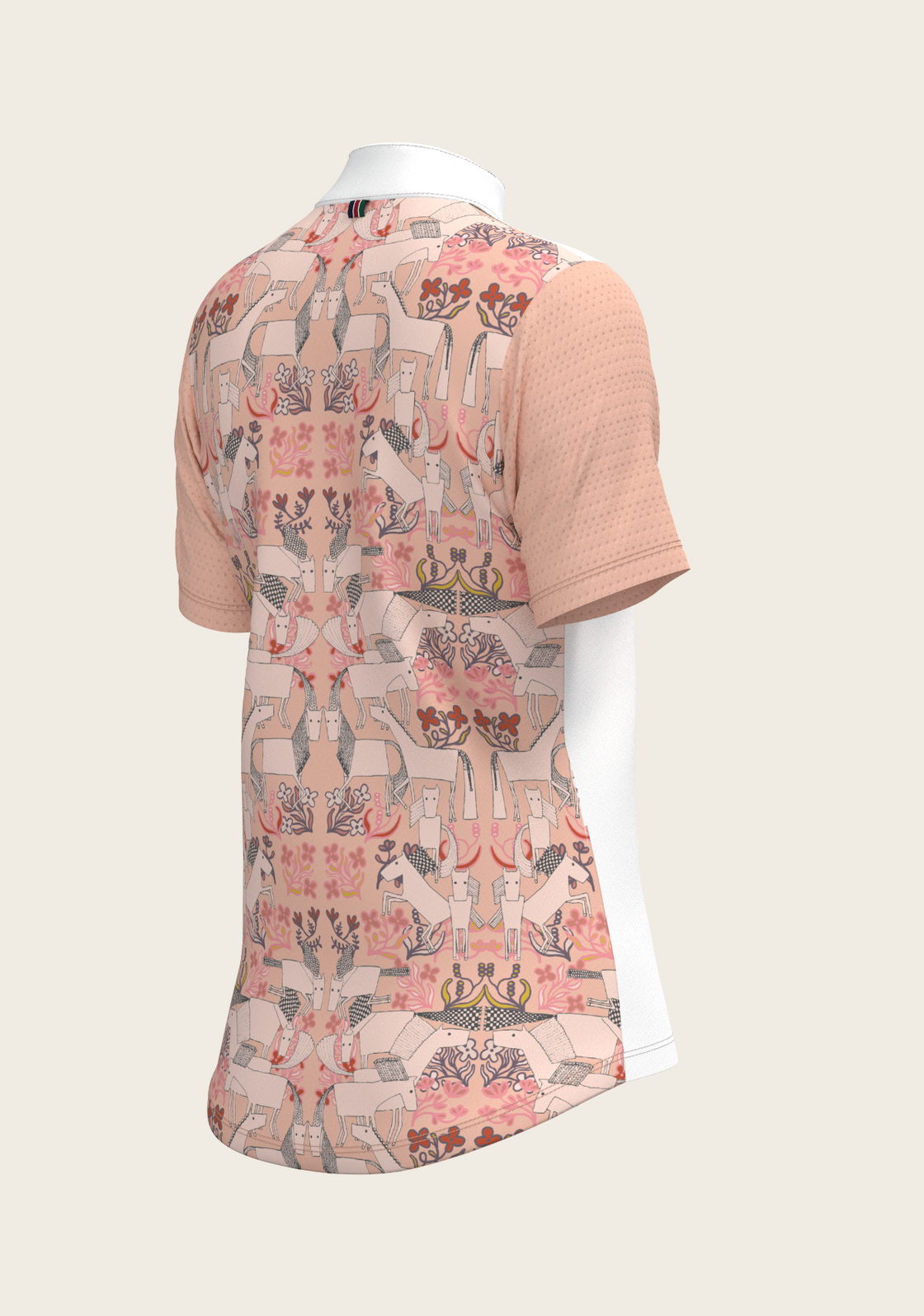  Maze on Peach Long Pleated Short Sleeve Show Shirt