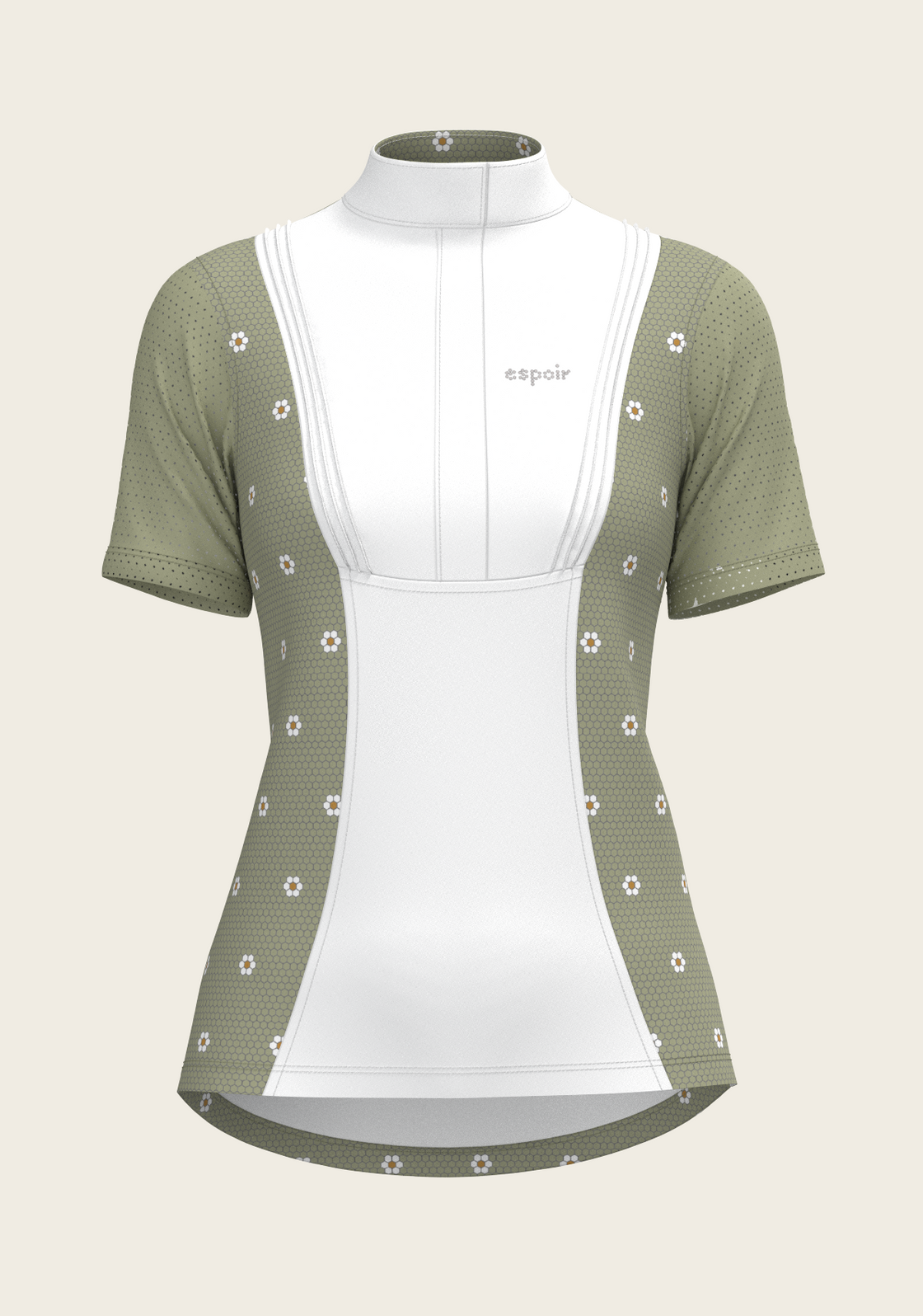 Mosaic Daises in Olive Short Pleated Short Sleeve Show Shirt