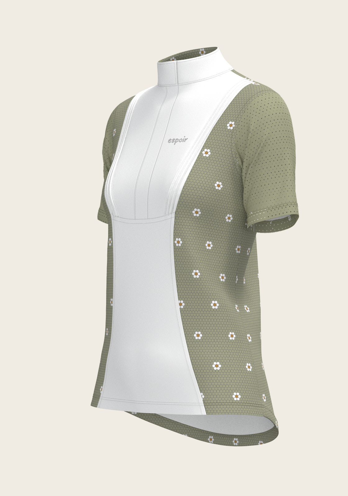 Mosaic Daises in Olive Short Pleated Short Sleeve Show Shirt