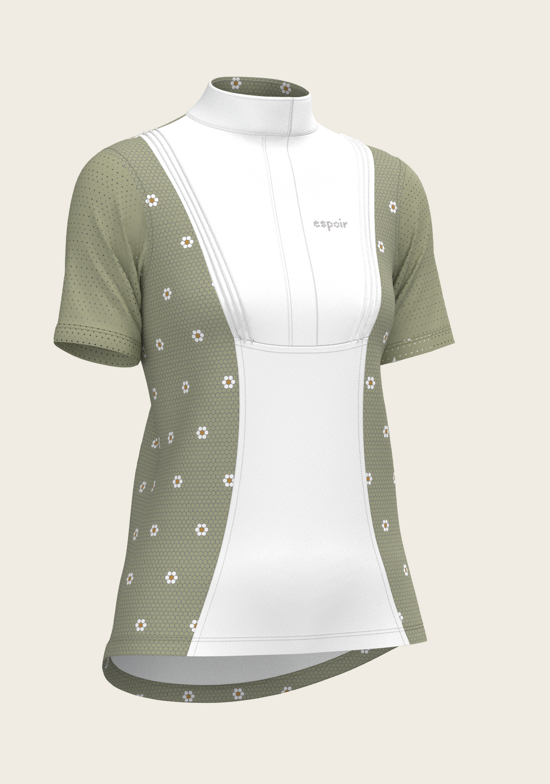 Mosaic Daises in Olive Short Pleated Short Sleeve Show Shirt