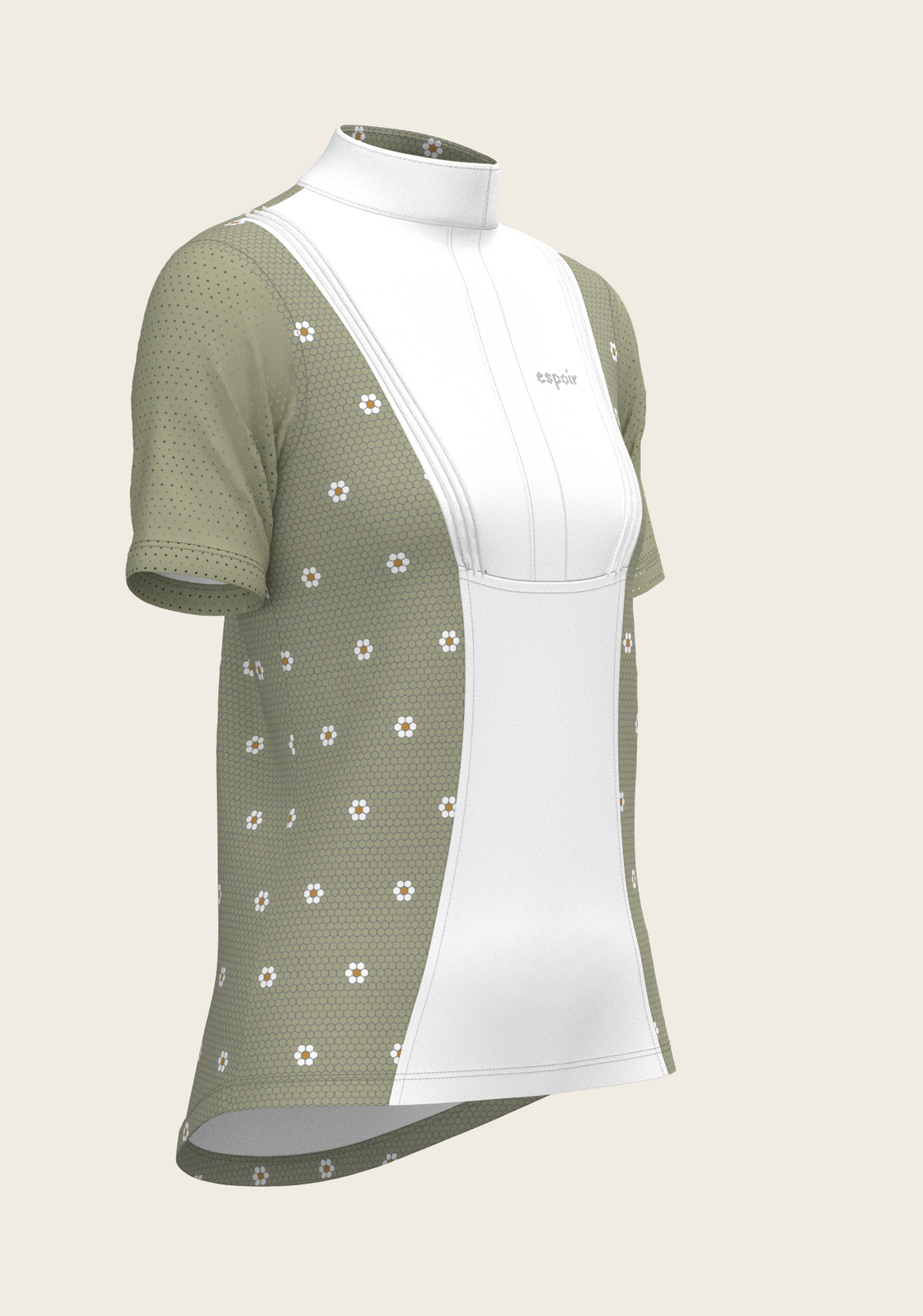 Mosaic Daises in Olive Short Pleated Short Sleeve Show Shirt