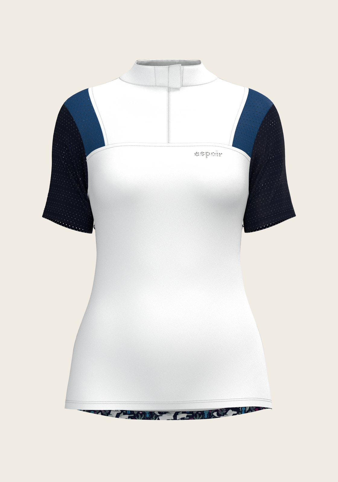  White with Navy & Royal Blue Short Sleeve Sport Show Shirt