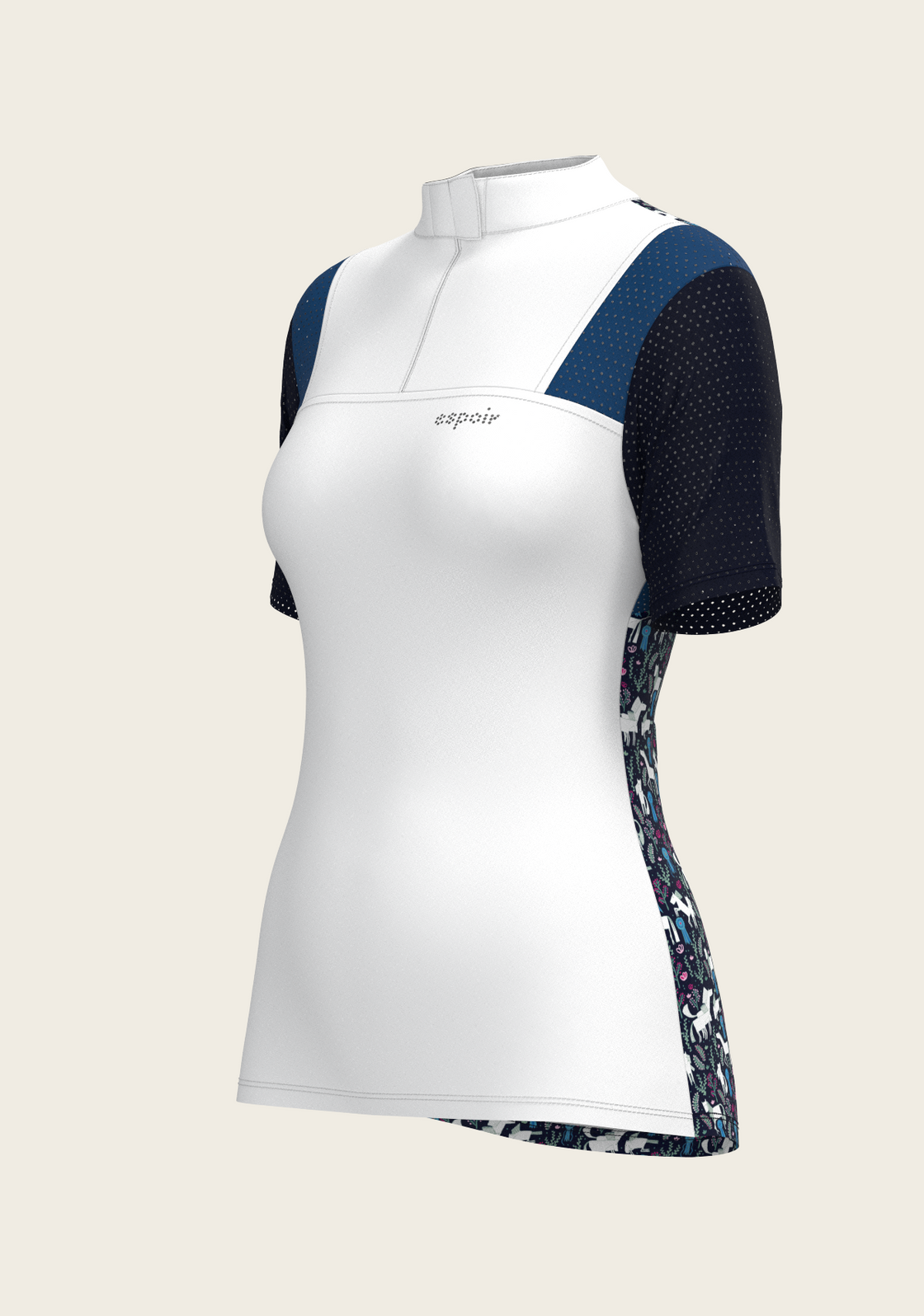  White with Navy & Royal Blue Short Sleeve Sport Show Shirt