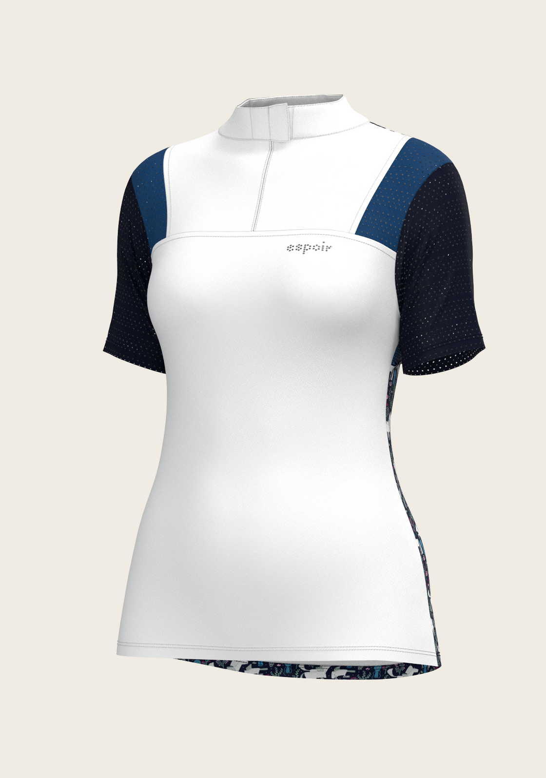  White with Navy & Royal Blue Short Sleeve Sport Show Shirt