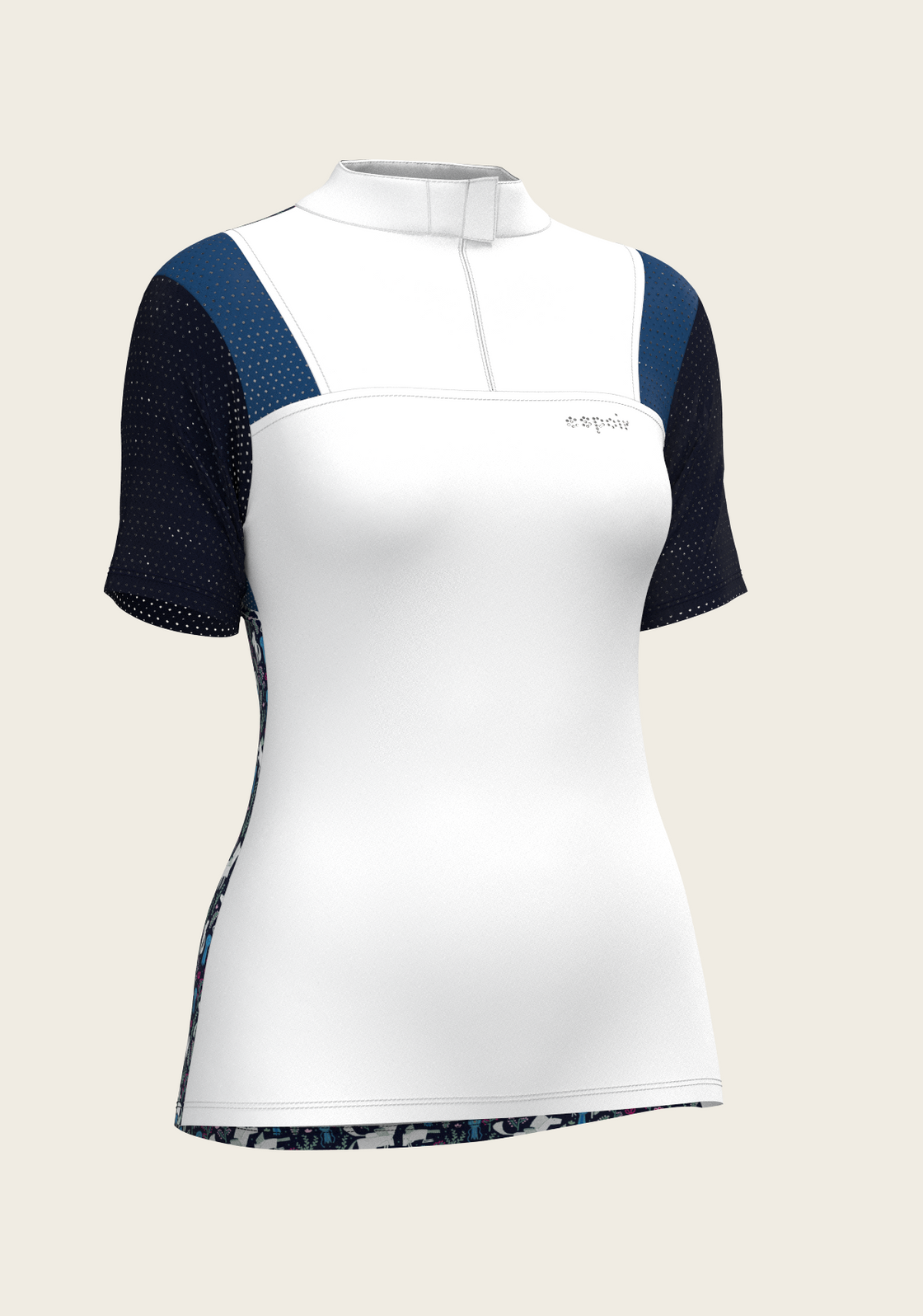  White with Navy & Royal Blue Short Sleeve Sport Show Shirt