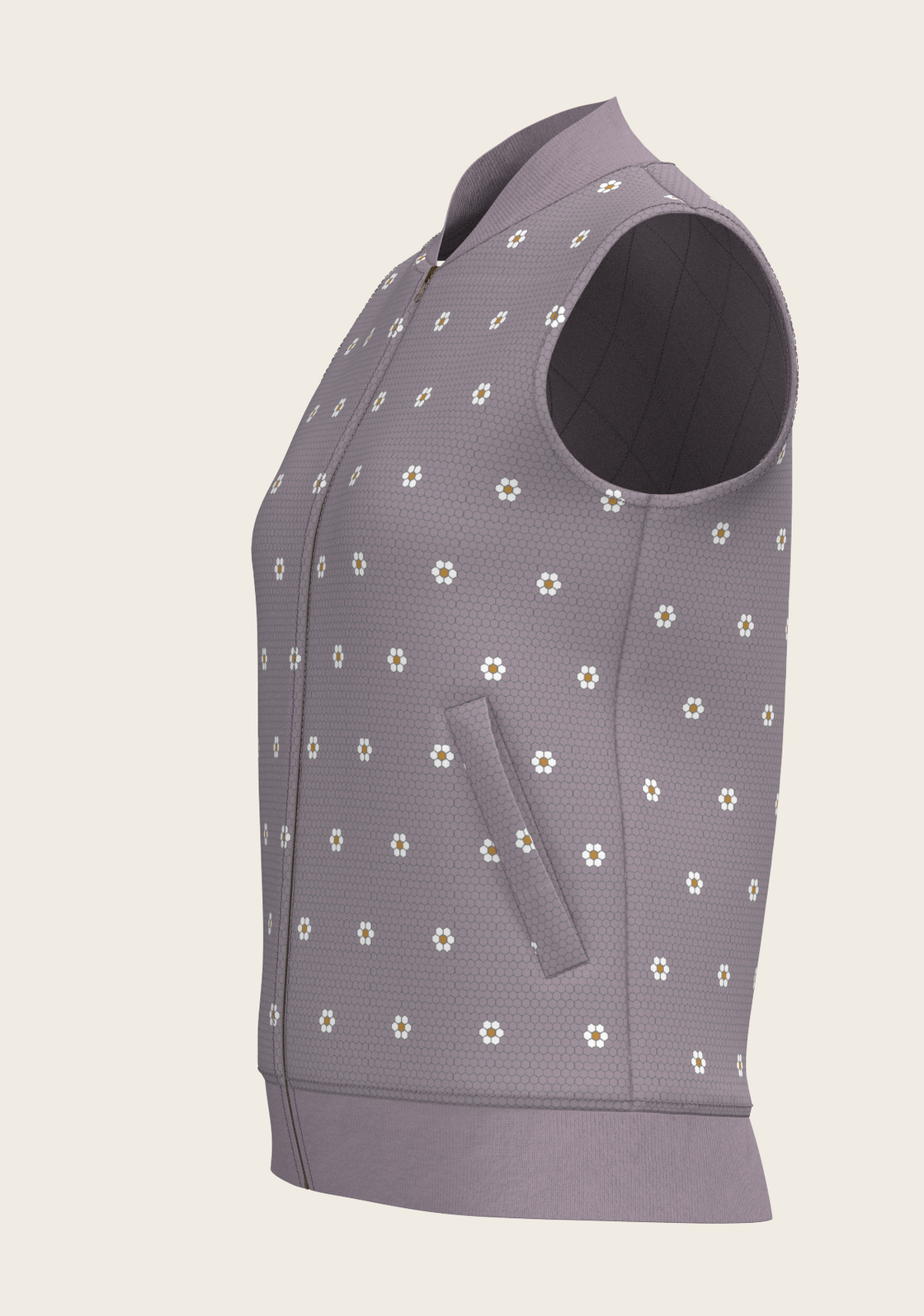 Mosaic Daisies in Lavender Reversible Sleeveless Warmup Vest