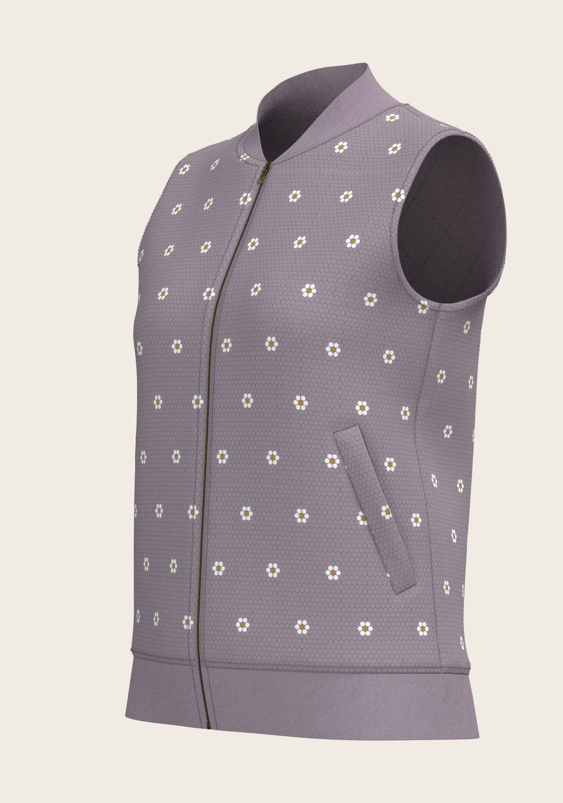 Mosaic Daisies in Lavender Reversible Sleeveless Warmup Vest