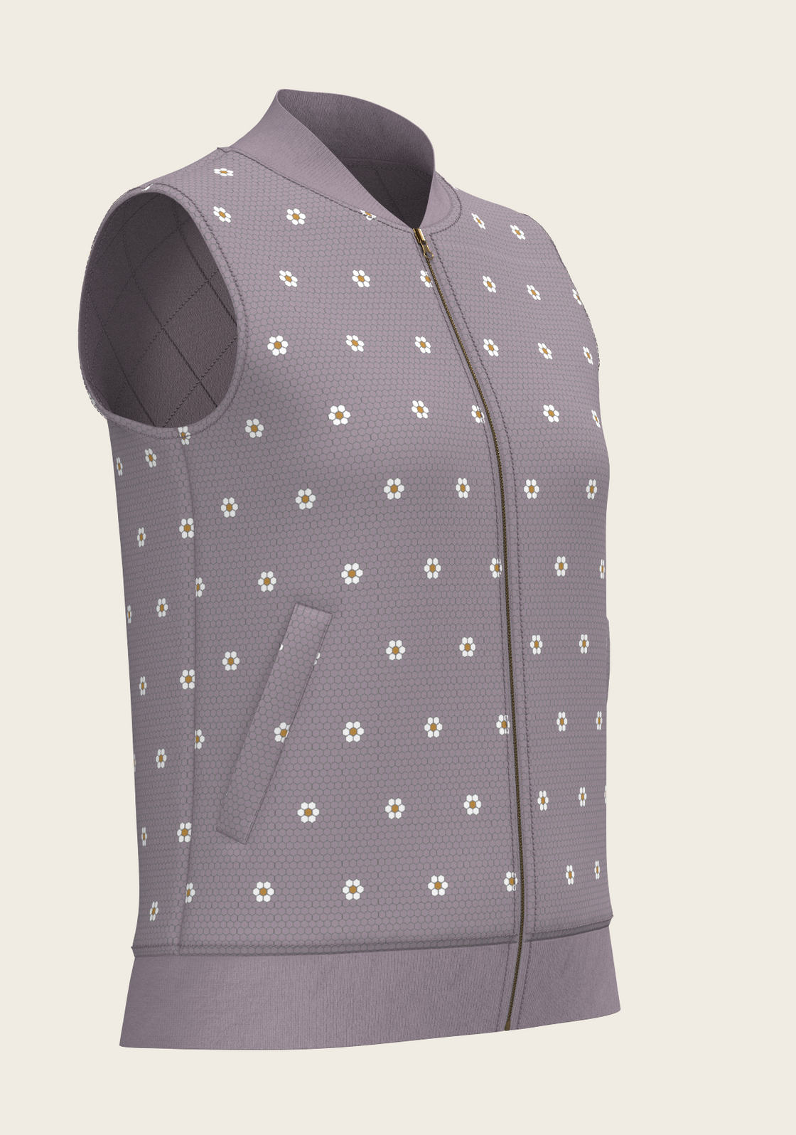 Mosaic Daisies in Lavender Reversible Sleeveless Warmup Vest