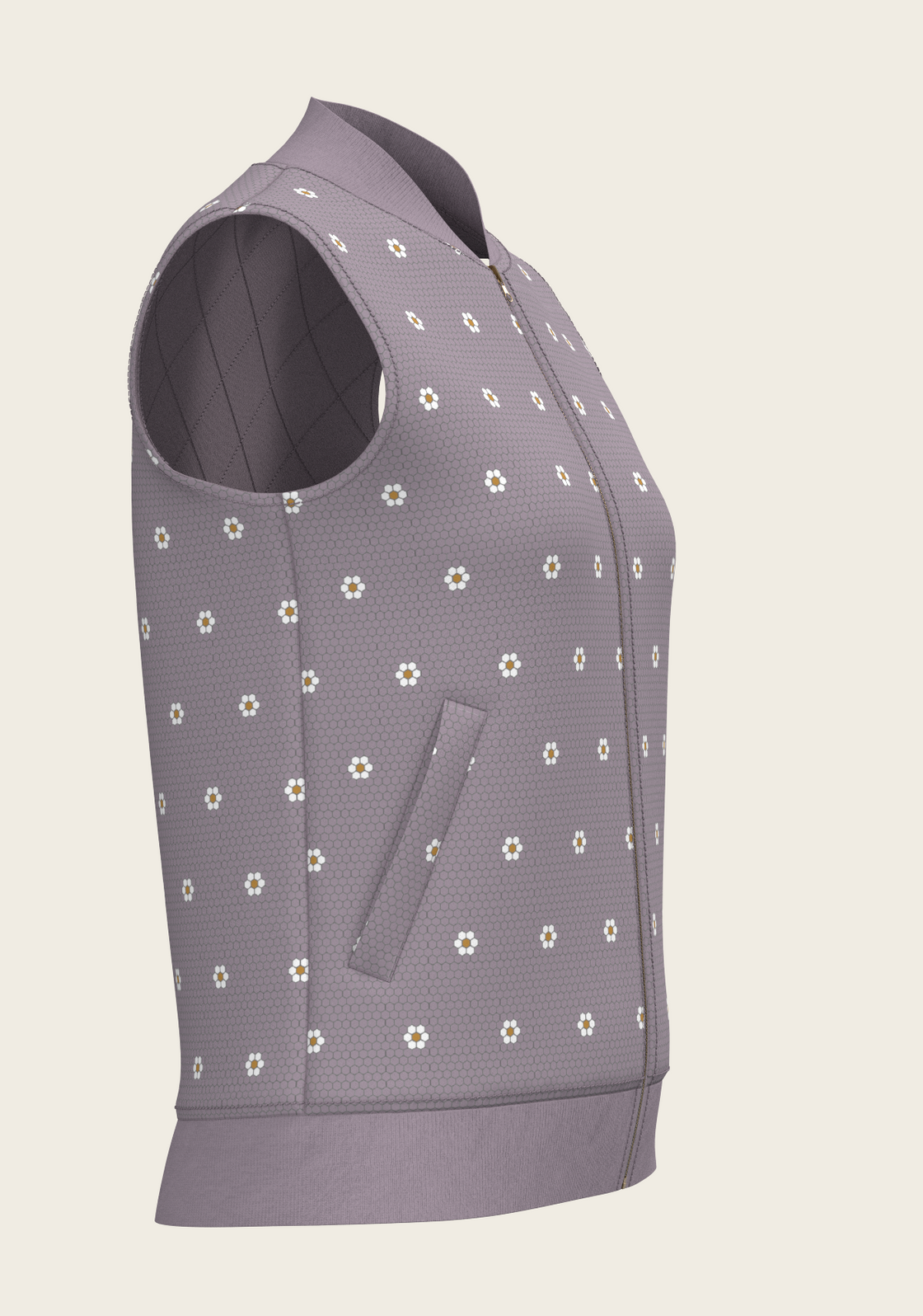 Mosaic Daisies in Lavender Reversible Sleeveless Warmup Vest