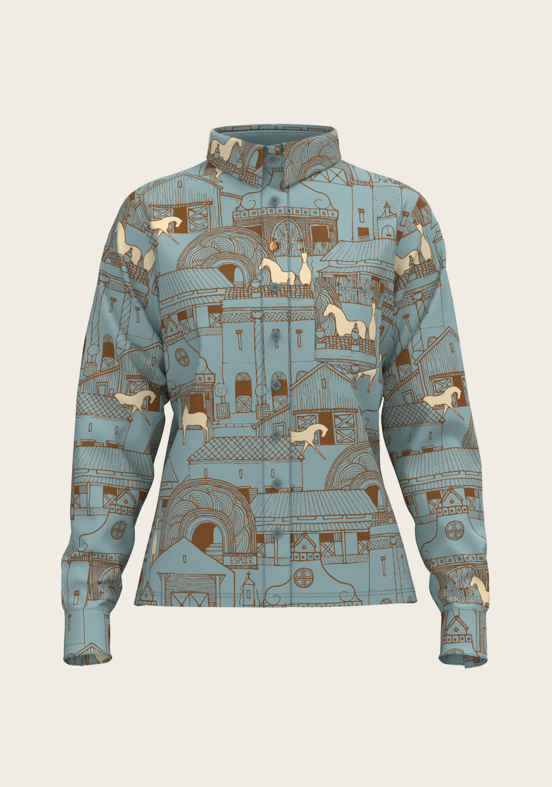 Horse Town Symphony Loose Fitting Button Shirt