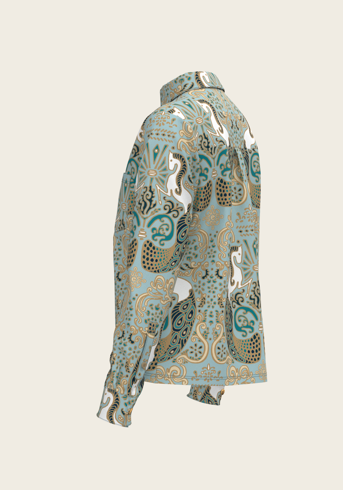Mermaid Horses on Sky Blue Loose Fitting Button Shirt