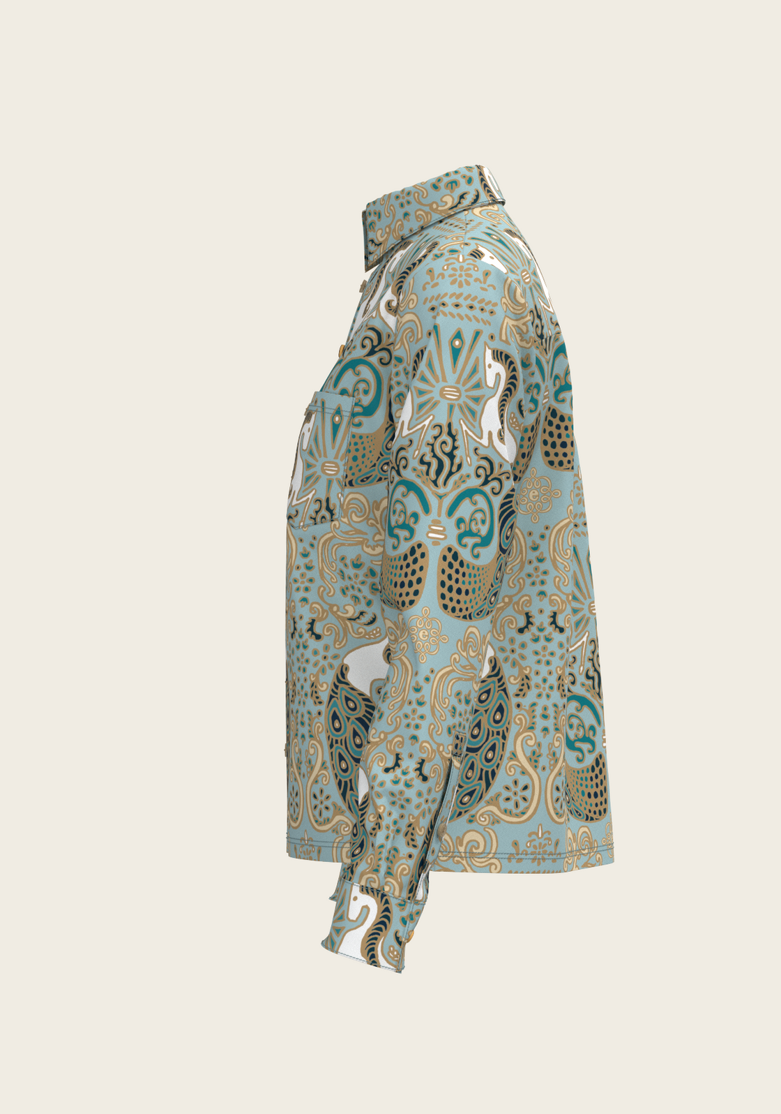 Mermaid Horses on Sky Blue Loose Fitting Button Shirt