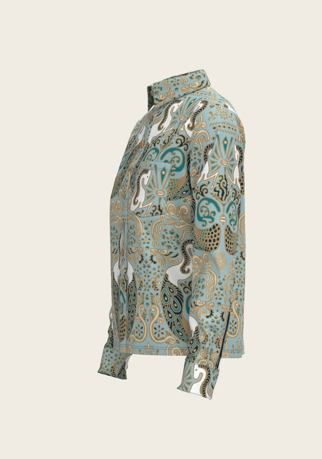Mermaid Horses on Sky Blue Loose Fitting Button Shirt
