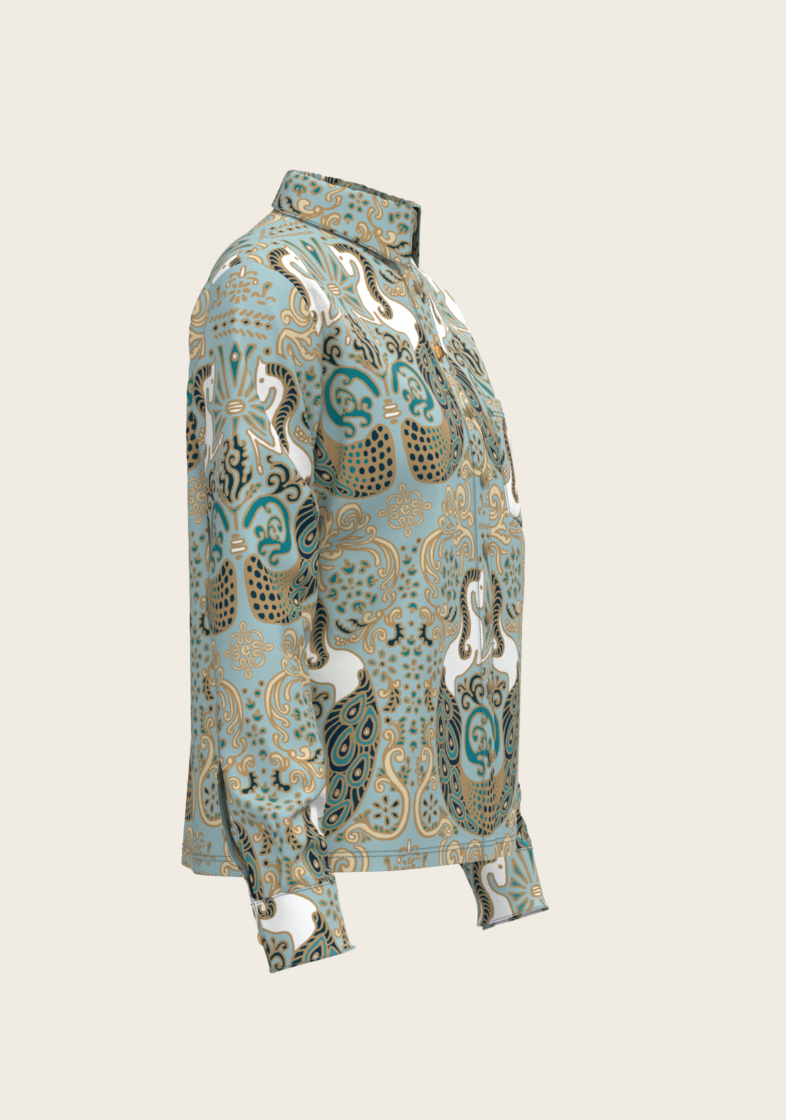 Mermaid Horses on Sky Blue Loose Fitting Button Shirt