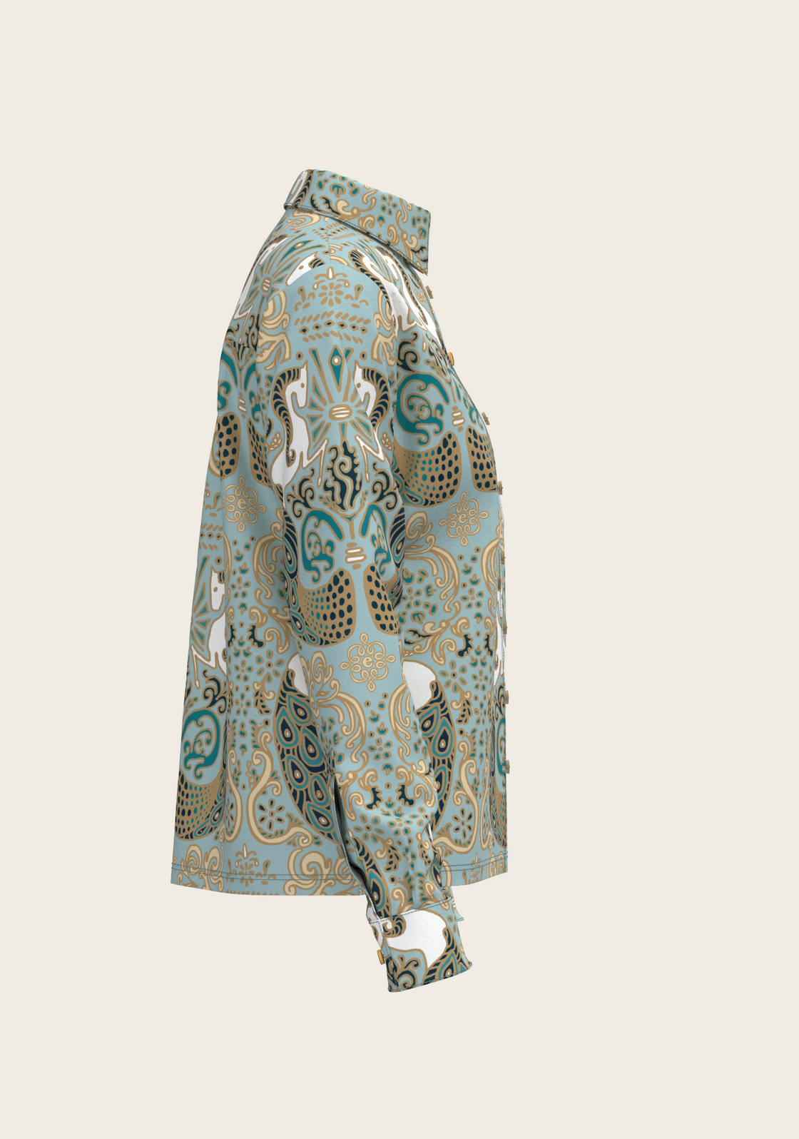Mermaid Horses on Sky Blue Loose Fitting Button Shirt