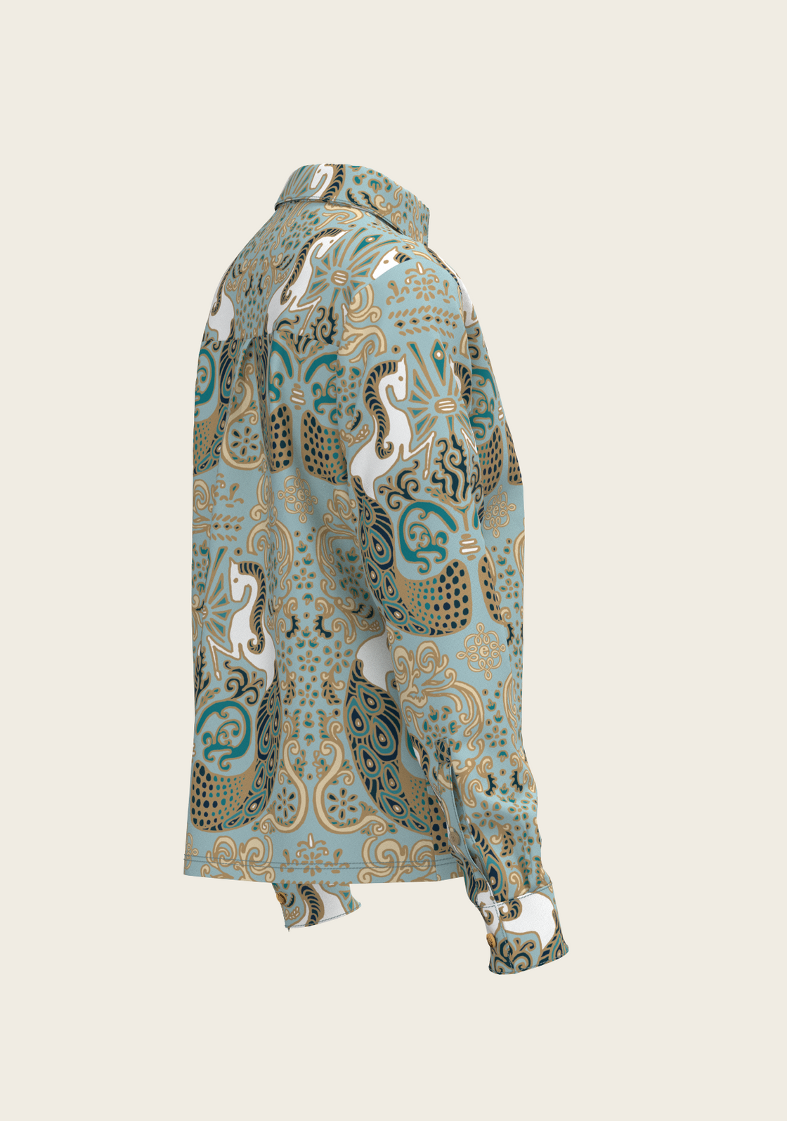 Mermaid Horses on Sky Blue Loose Fitting Button Shirt
