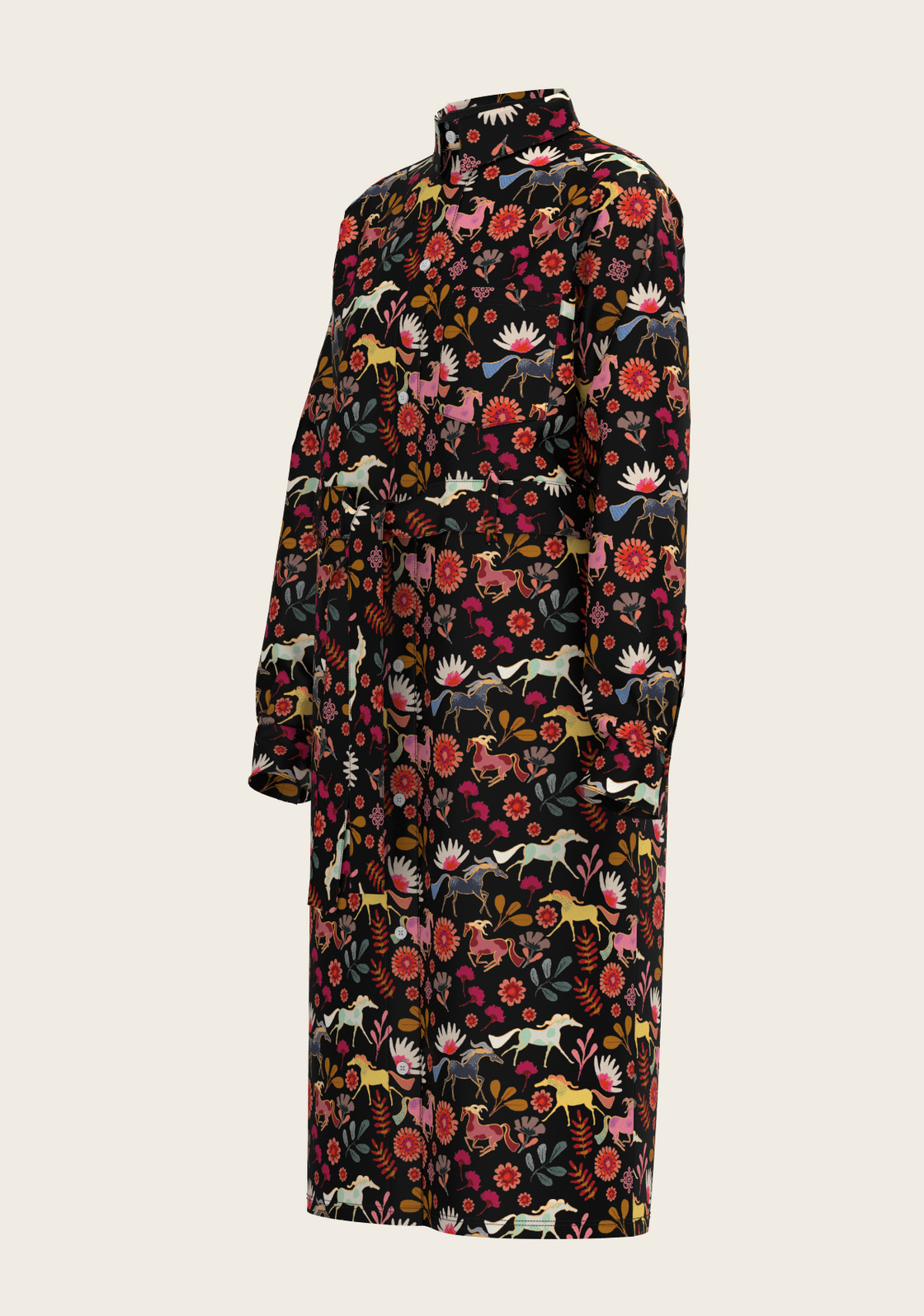  Bouquet on Black Long Sleeve Shirt Dress