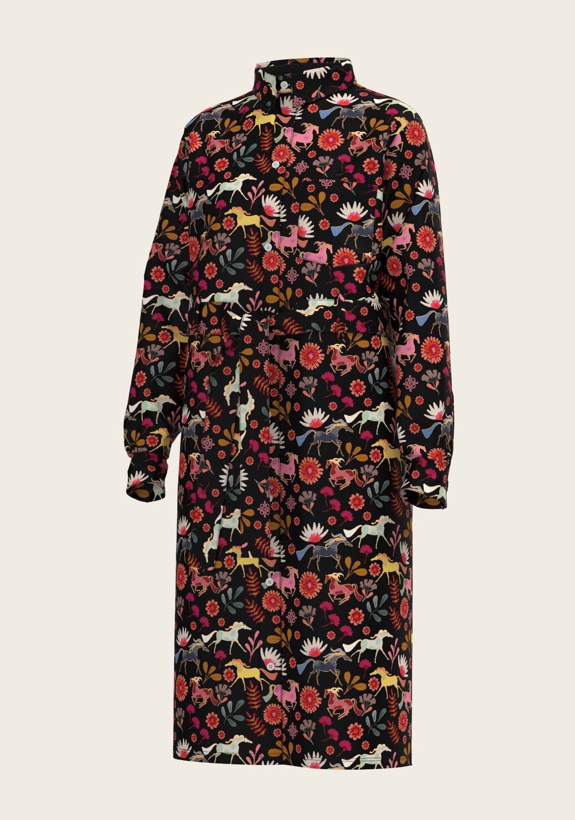  Bouquet on Black Long Sleeve Shirt Dress