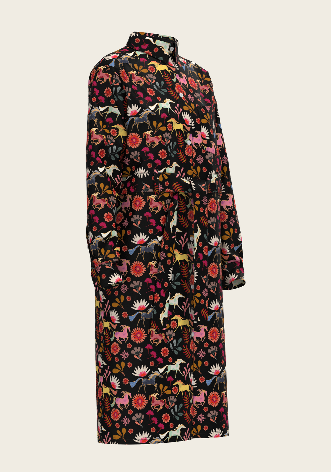  Bouquet on Black Long Sleeve Shirt Dress