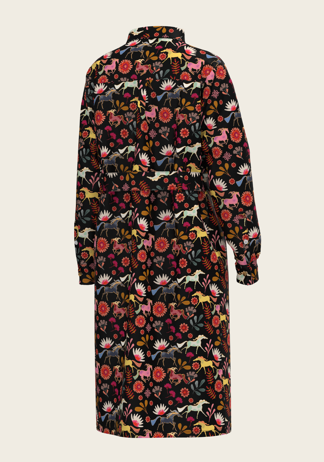  Bouquet on Black Long Sleeve Shirt Dress