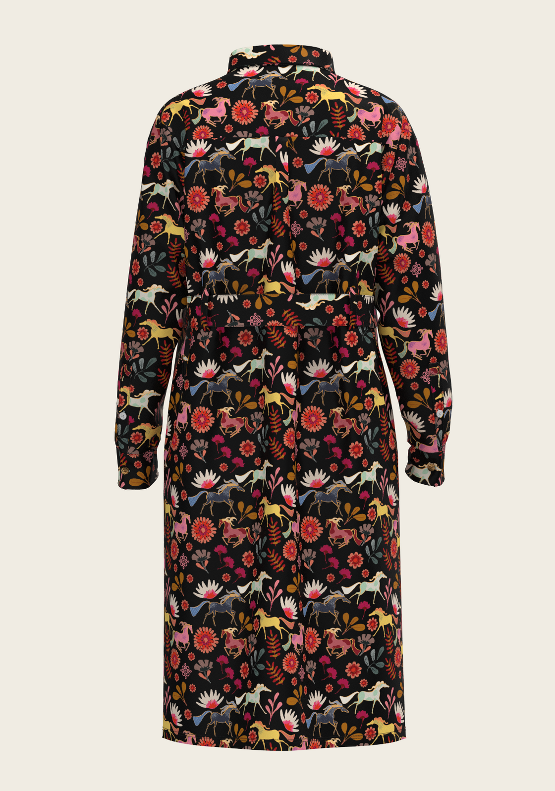  Bouquet on Black Long Sleeve Shirt Dress