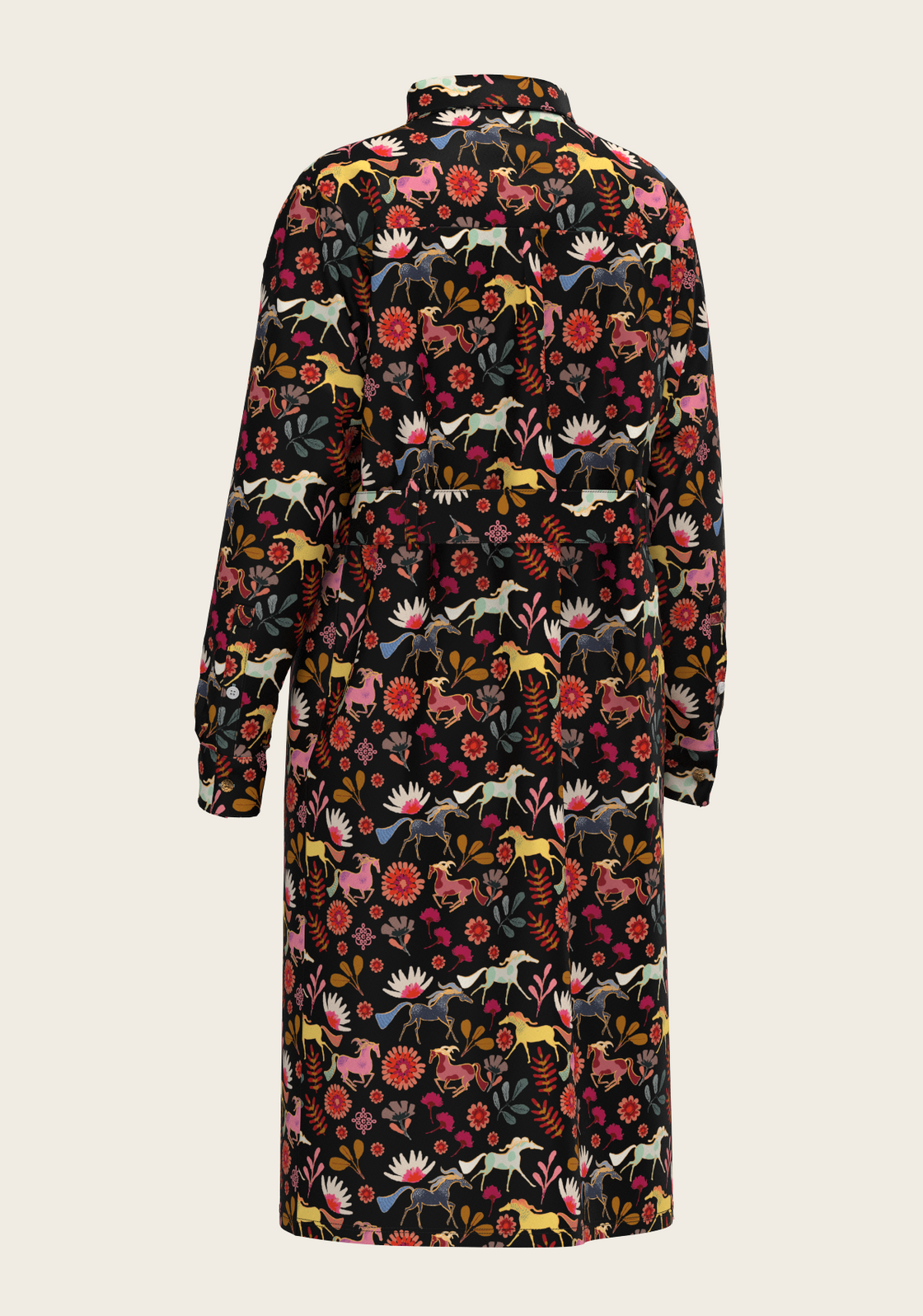  Bouquet on Black Long Sleeve Shirt Dress